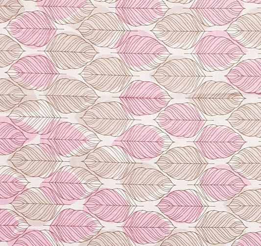 Designed and Produced Exclusively for JoAnn Fabric and Craft Stores - White Fabric / Pink/Taupe Tonal and Brown Pattern