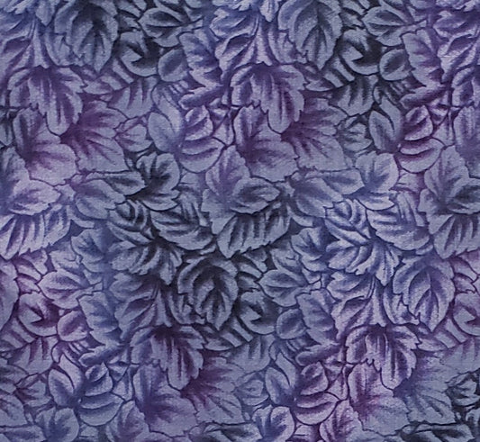 Designed by Beth Ann Bruske for David Textiles, Inc. - Blue and Purple Tonal Leaf Print Fabric