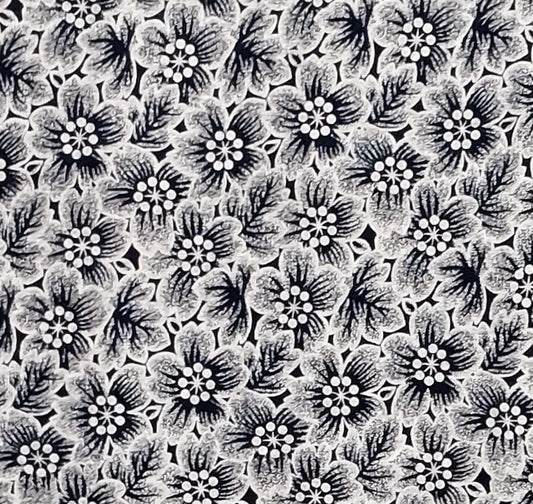 Dark Blue Fabric / White Flower Overlay Design - Selvage to Selvage Print