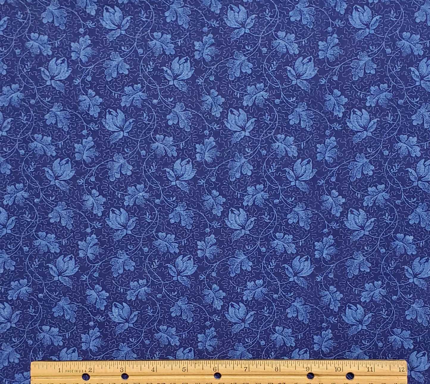 Dark Blue Fabric / Medium Blue Flower/Vine Print