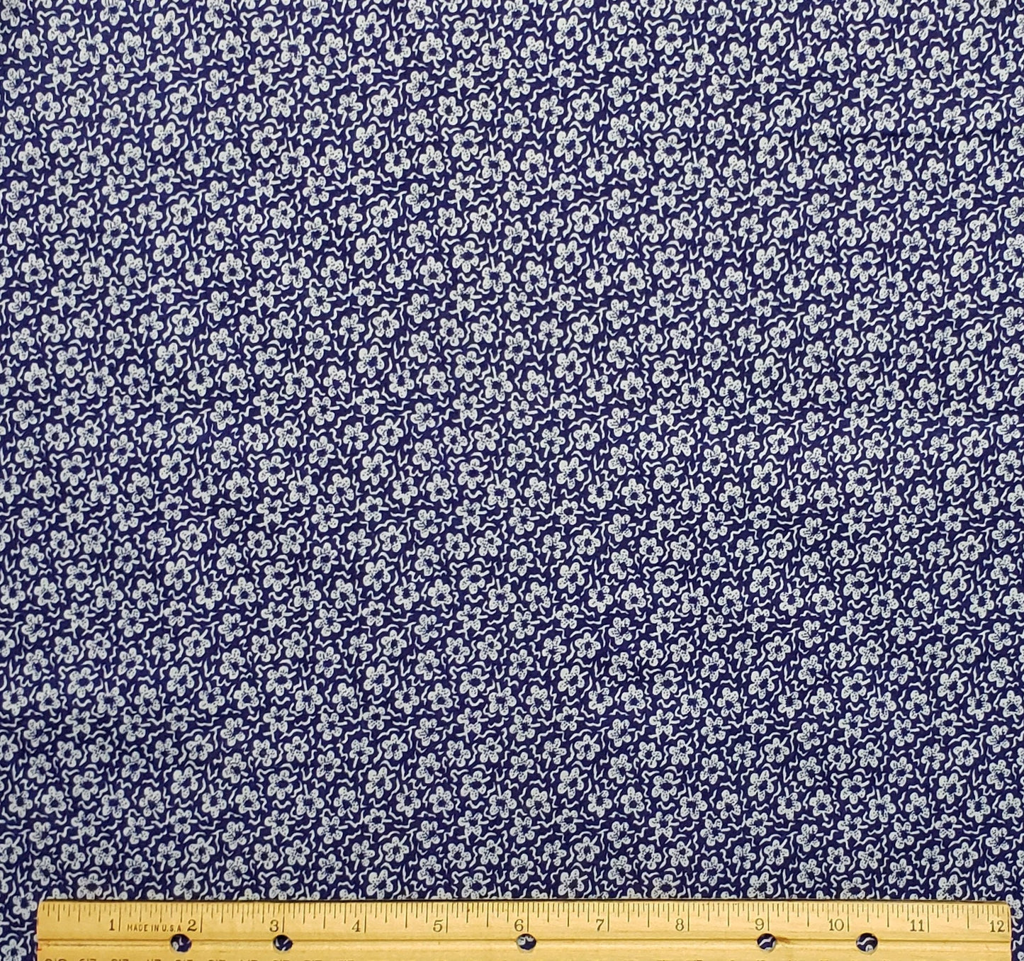 Dark Blue Fabric / White Flower Print - Selvage to Selvage Print