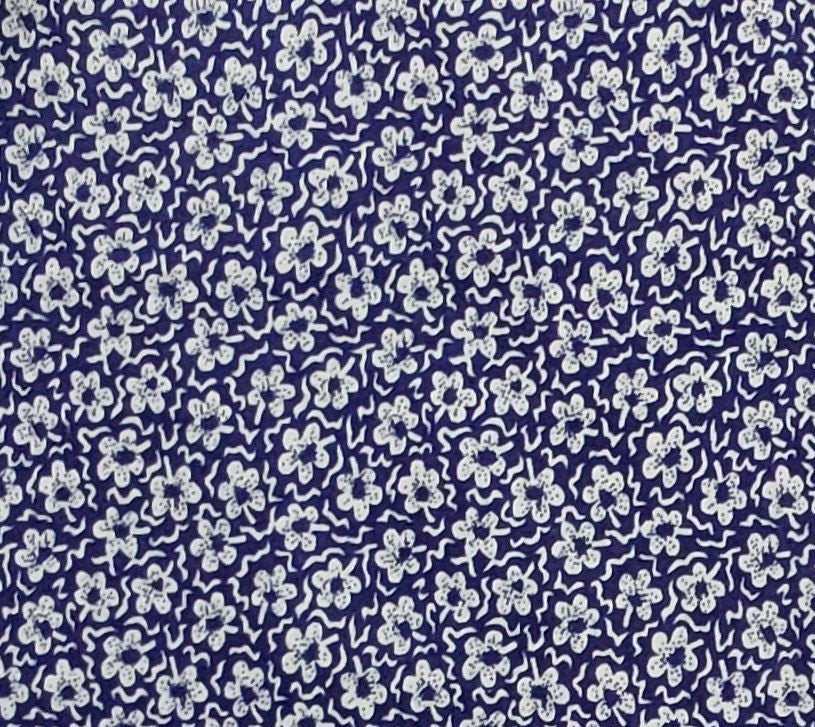 Dark Blue Fabric / White Flower Print - Selvage to Selvage Print