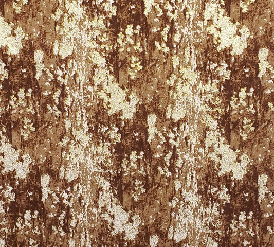 Brown, Tan, Cream Tonal Fabric / Gold Glitter - Selvage to Selvage Print