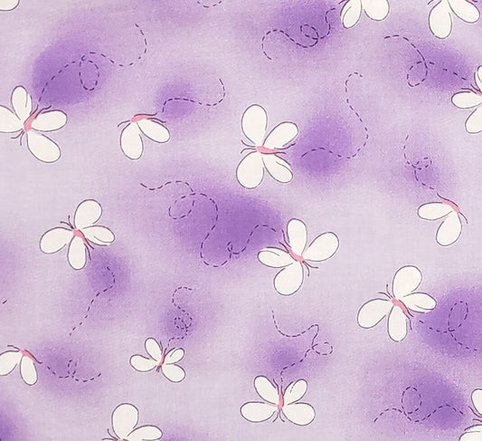 Daisy Kingdom #1579 "Sunny Bugs" Donna Dewberry for Springs Industries, Inc. - Lavender Tonal Fabric / White and Pink Butterfly Print