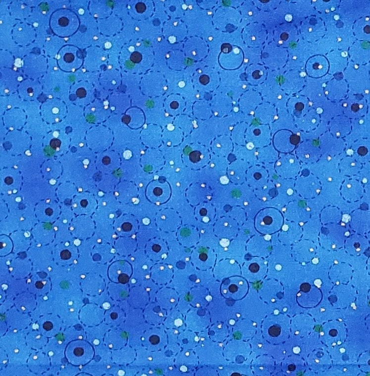 Bright Medium Blue Fabric / Multi-Colored Dots