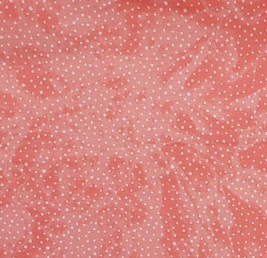 Bright Salmon Pink Tonal Fabric / Tone-on-Tone Polka Dot Print - Selvage to Selvage Print