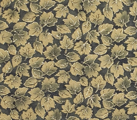 Fabric Traditions 2009 - Dark Green Fabric / Tonal Leaf Print / Gold Metallic Accent