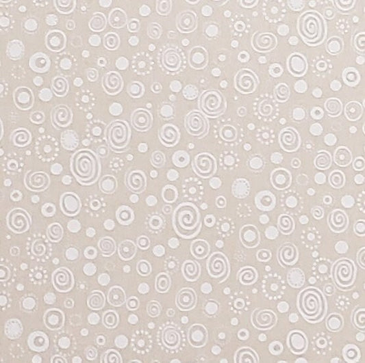 Ecru Fabric / White Dot and Circle Print - Selvage to Selvage Print