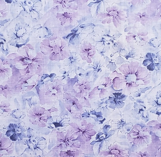 Designed by Beth Ann Bruske for David Textiles, Inc. - Lavender Fabric / Purple and Magenta Flower Print