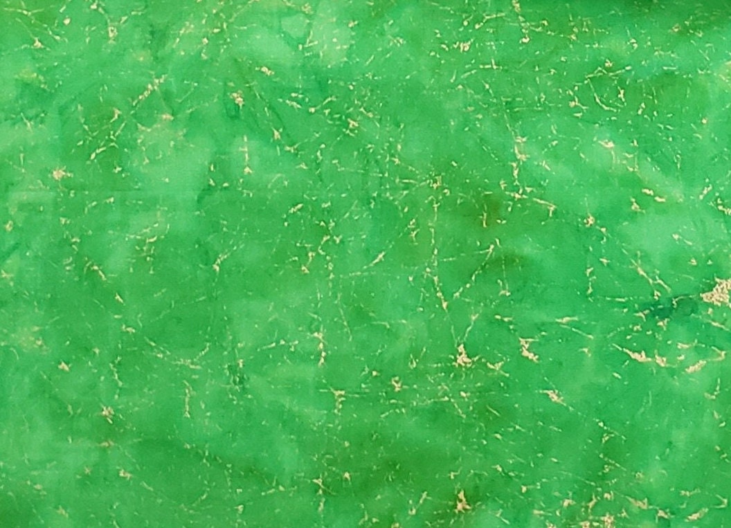 BATIK - Bright Green Fabric / Gold Metallic Detail