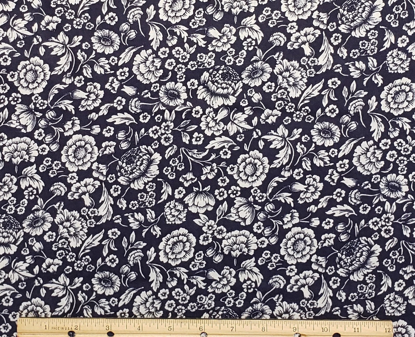 Dark Blue Fabric / White Flower Print