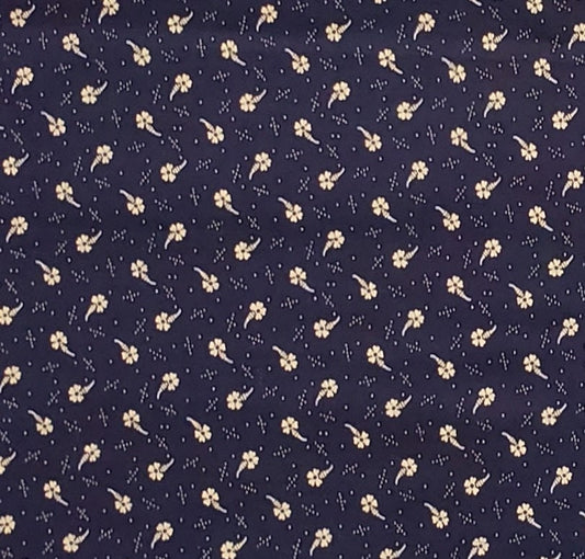 Dark Blue Fabric / Tan Flower Print - Selvage to Selvage Print