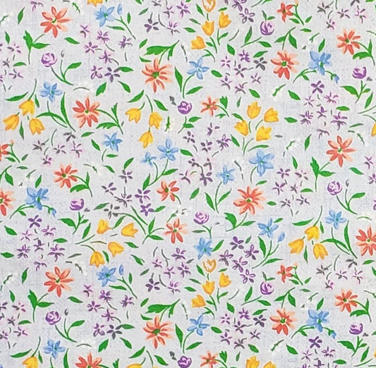 MVP Collection by Fabri-Quilt, Inc. Pattern 920 - Pale Periwinkle Fabric / Bright Orange, Yellow, Purple, Blue and Red Flower Print