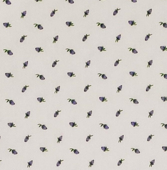 EOB - Vintage White Fabric / Reproduction-Style Print / Scattered Lilac Colored Flowers