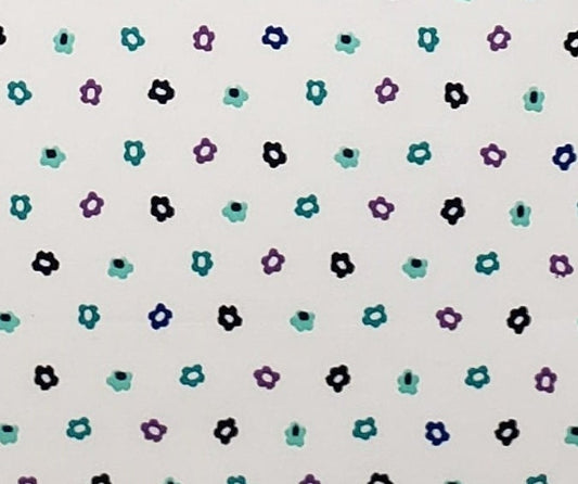 Quilters Showcase Designed and Produced Exclusively for JoAnn Fabric and Craft Stores - White Fabric / Teal, Navy, Aqua, Purple Flower Print