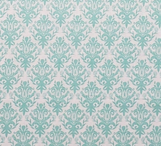 Quilters Showcase Designed and Produced Exclusively for JoAnn Fabric and Craft Stores - White Fabric / Turquoise Filigree Diamond Print