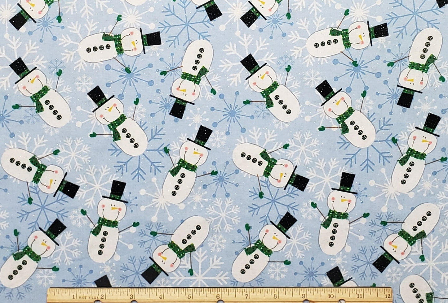 EOB - Designed and Produced Exclusively for JoAnn Fabric and Craft Stores - Light Blue Fabric / White and Blue Snowflake Pattern / Snowmen
