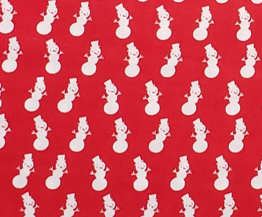 Designed and Produced Exclusively for JoAnn Fabric and Craft Stores - Red Fabric / White 'Vintage-Style" Snowman Pattern