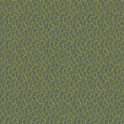 Belle Epoque by Maywood Studio - Micro Leaves - Green Blue - Chartreusse / Blue Leaf Print Fabric