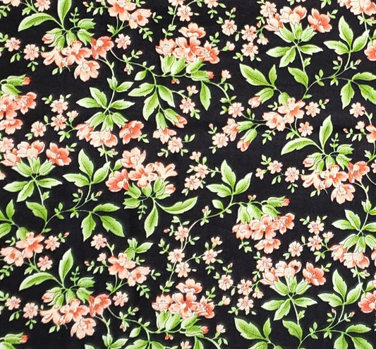 Sommersville by Maywood Studio - Floral - Black Fabric / Small Coral Gladiolus Print