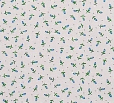 White Fabric / Reproduction Style Blue and Green Tiny Flower Print - Selvage to Selvage Print