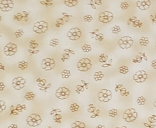 Emma's Garden by Martha Pullen for Clothworks - Cream and Tan Tonal Fabric / Brown Outlined Flowers