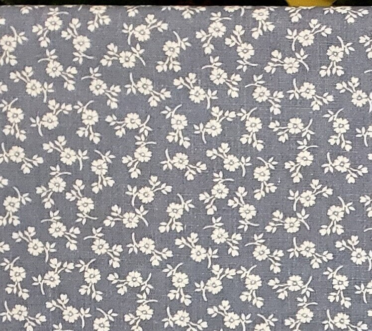 Slate Blue Fabric / White Flower Print
