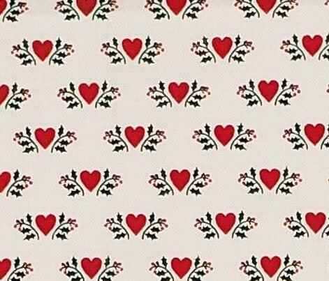 Wamsutta OTC - White Fabric / Red Hearts and Holly Leaf Accents