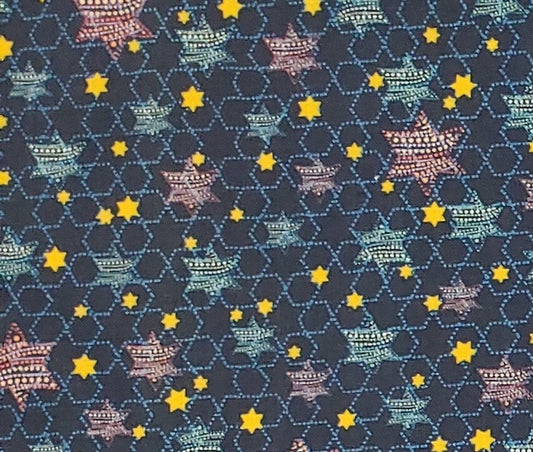 Turnowsky for QT Fabrics - Dark Blue Fabric with Hexagon and Star Background / Light Blue and Pink "Beaded" Stars / Small Gold Stars