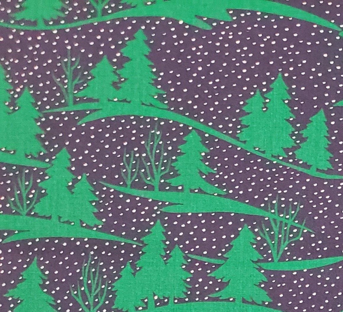 Holiday Spirit II #8947 Springs Ind. Inc - Dark Blue Fabric / Primary Green Pine Trees