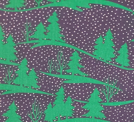 Holiday Spirit II #8947 Springs Ind. Inc - Dark Blue Fabric / Primary Green Pine Trees