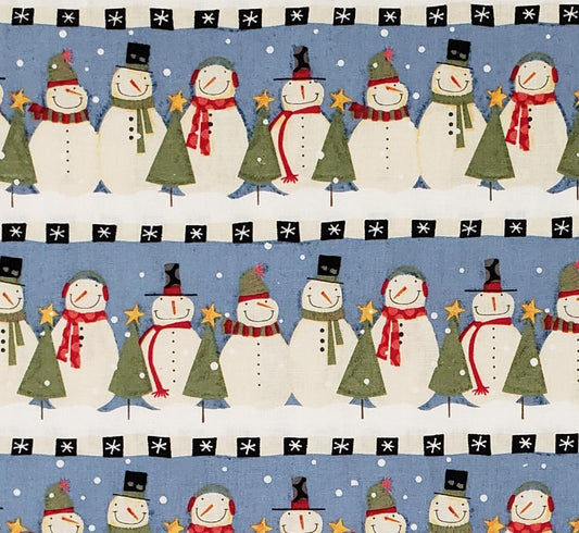 AGC, LLC - Light Blue Snowman Stripe Fabric / White Snowflake on Dark Blue Squares