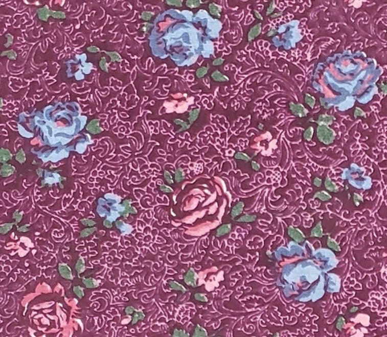 Peter Pan Fabrics - Purple Fabric / Pink and Light Blue Roses