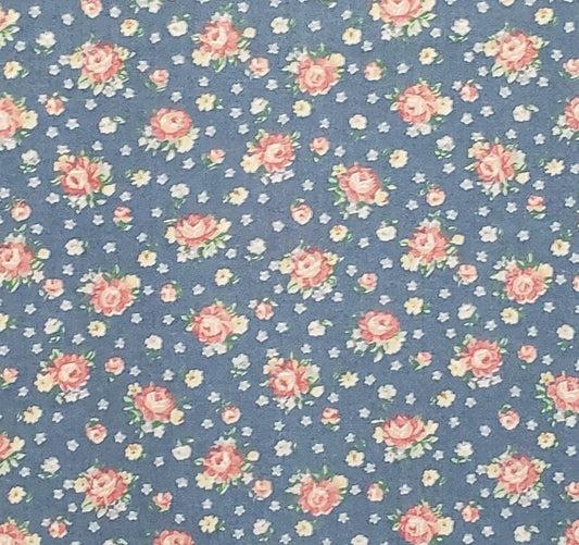 EOB - Peter Pan Fabrics - Medium Blue Fabric / Pink Floral Pattern