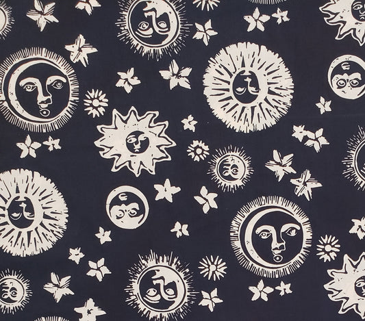 BATIK - Blue/Black Fabric / White Celestial Drawings