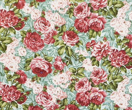 Heaven on Earth #276 by Ro Gregg Northcott Quest for A Cure - Seafoam Fabric / Red and Pink Roses / Pale Blue and Green Leaves