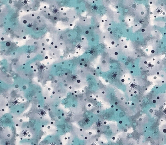 Designed by Beth Ann Bruske for David Textiles - Blue-Green and Gray Mottled fabric / Blue Splatter Pattern Fabric