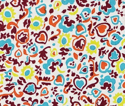 2011 DS Quilts Collection for Fabric Traditions - White Fabric / Dark Berry, Orange, Bright Green and Turquoise Pattern