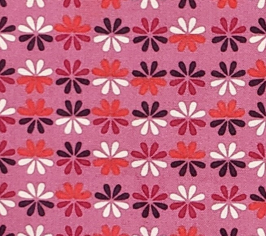 Wild & Wonderous D#1174 - Dark Pink Fabric / Red, Purple and White Retro Daisy Pattern