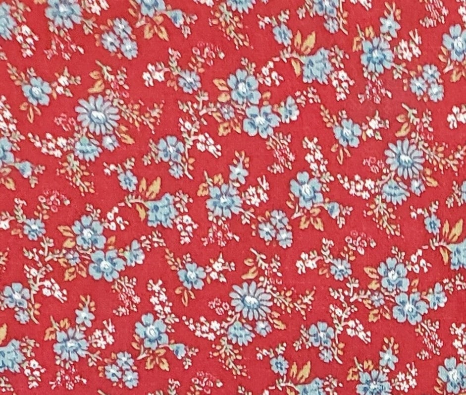 Peter Pan Fabrics - Dark Red Fabric / Blue Flower Pattern