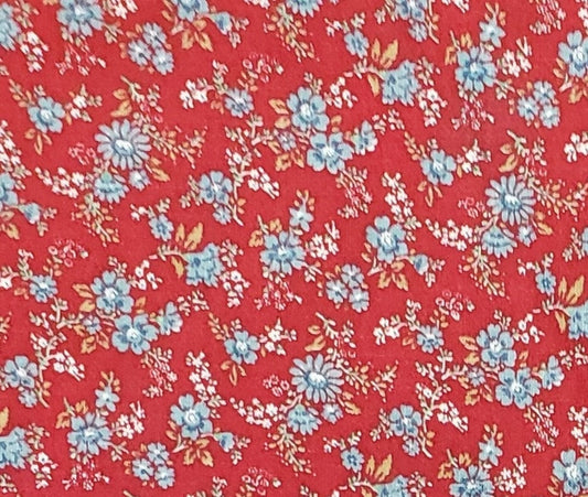 Peter Pan Fabrics - Dark Red Fabric / Blue Flower Pattern