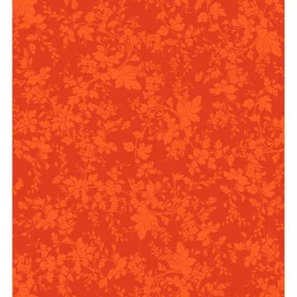 Belle Epoque by Maywood Studio - Floral Damask - Orange - Orange Tone-on-Tone Print Fabric