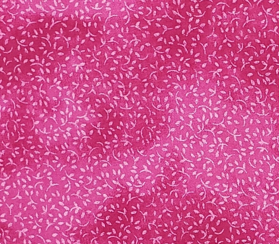 2002 Blank Textiles - OTC - Bright Berry Pink Tonal Fabric / Tone-on-Tone Leaf and Vine Print