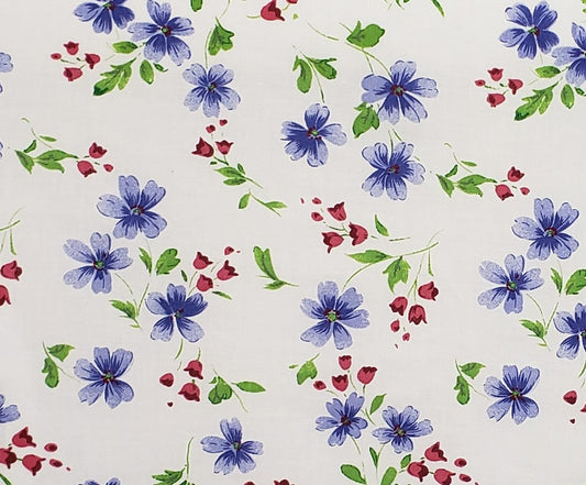 Designed and Produced Exclusively for Jo-Ann Stores - White Fabric / Blue and Red Flower Pattern / Green Leaves