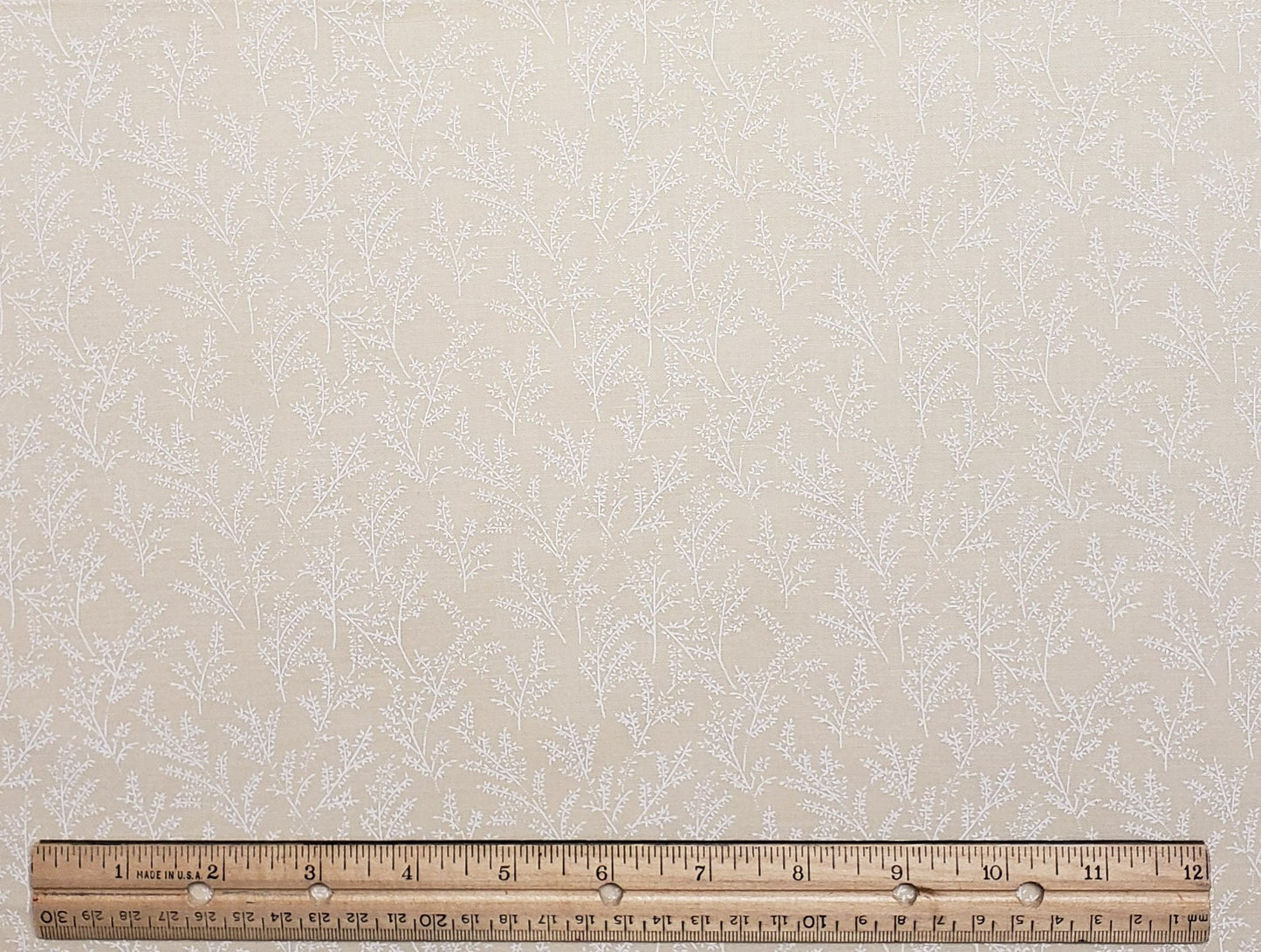 Cream Fabric / White Branch Print - Selvage to Selvage Print