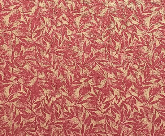 Brick Red Fabric / Gold Metallic Leaf Print Overlay - Selvage to Selvage Print