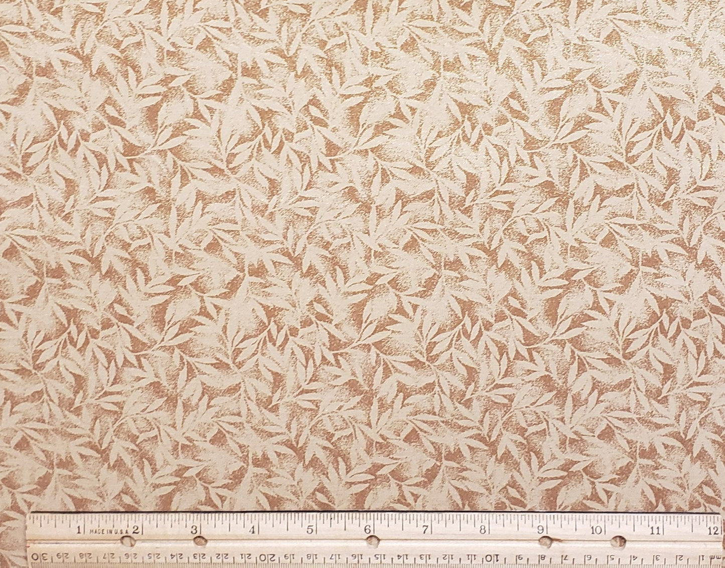 Tan Fabric / Gold Metallic Leaf Print Overlay - Selvage to Selvage Print