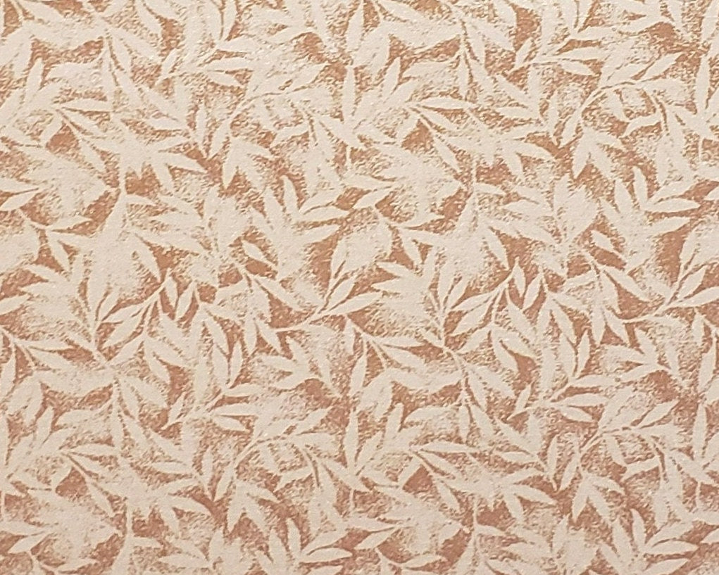 Tan Fabric / Gold Metallic Leaf Print Overlay - Selvage to Selvage Print