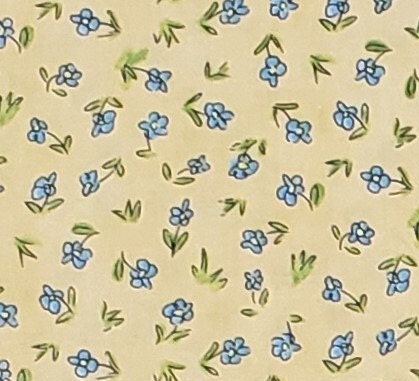 Barnyard by P&B Textiles 2000 - Pale Yellow Fabric / Blue Flowers / Green Leaves