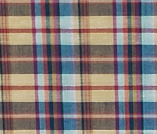 Plaid Lightweight Cotton Fabric - Tan / Purple / Blue